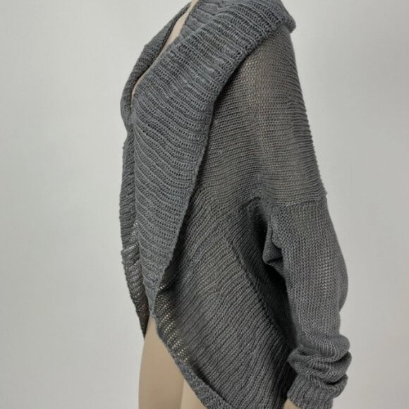 NWOT VINCE Gray Loose Knit Linen Cardigan Sweater with Shawl Collar - Picture 4 of 14